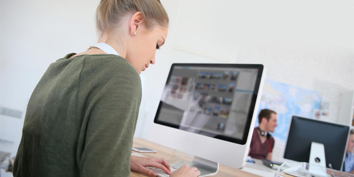 Student intern at computer